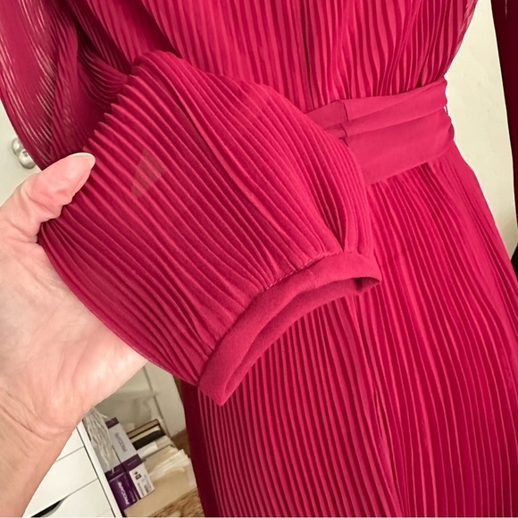 MISS ELLIETTE California Vintage 70s Pleated Maxi Dress Magenta Evening Chiffon - Picture 11 of 15